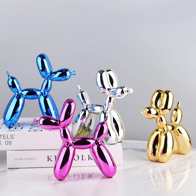 Silver Balloon Dog - Animal & Modern Sculpture Decor for Bedroom, Office & Preppy Room