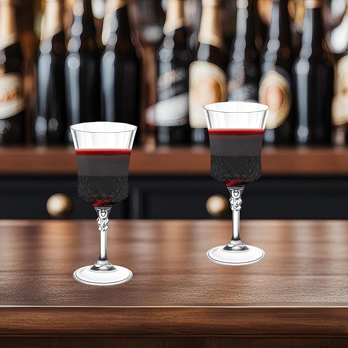 Smarty Had A Party Disposable Goblets, 48 Clear Crystal-Cut Wine High-End Plastic Glasses, 11 oz Plastic Water Goblets Bulk, Disposable Wine Glasses with Stem for Parties, Weddings and Events