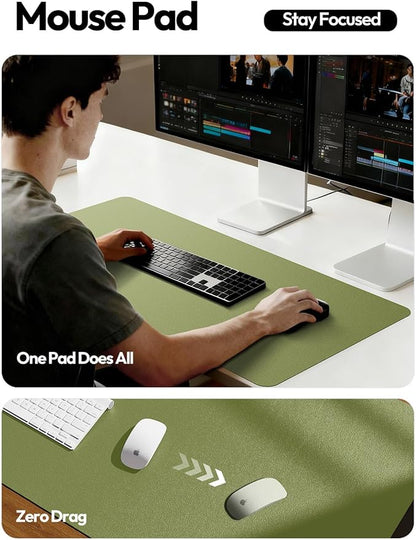 YSAGi Leather Desk Protector, Office Mat, Large Mouse Mat, Non-Slip PU Leather Blotter, Laptop Desk, Waterproof Writing Pad for Office and Home (Green, 47.2" x 23.6")