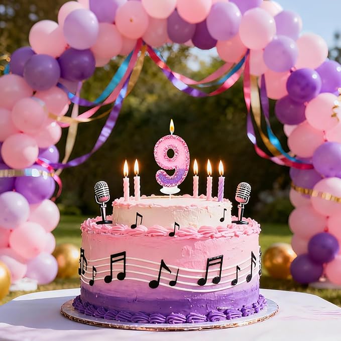 Birthday Number Candles for Cake, Pink Purple Glitter Number Candles for Cake Toppers, Ideal Birthday Parties Cake Decor, Wedding Anniversary and Other Celebrations (9 Candle)