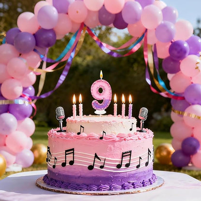 Birthday Number Candles for Cake, Pink Purple Glitter Number Candles for Cake Toppers, Ideal Birthday Parties Cake Decor, Wedding Anniversary and Other Celebrations (9 Candle)