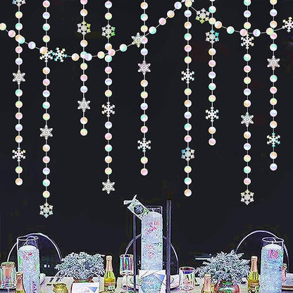 Iridescent-Holographic Christmas Party-Decorations Snowflake-Snow Garland - 61Ft Winter Wonderland Frozen Hanging Paper Streamers Banner,Birthday New Year Decor Ouruola