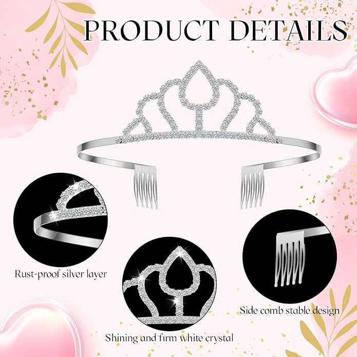 Remuuly 12 Pcs Princess Tiara for Women Silver Queen Tiara Rhinestone Hair Accessories, Princess Headbands Bulk for Bridal Wedding Birthday Prom Christmas Party, with Comb