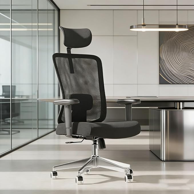 Monhey Ergonomic Office Chair, 90°-125° Tilt Back Home Desk Chair with 360° Swivel & Mute Wheels, High Back Mesh Computer Chair for Adults with Lumbar Support, 330 LBS Capacity (08All Black)