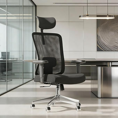 Monhey Ergonomic Office Chair, 90°-125° Tilt Back Home Desk Chair with 360° Swivel & Mute Wheels, High Back Mesh Computer Chair for Adults with Lumbar Support, 330 LBS Capacity (08All Black)