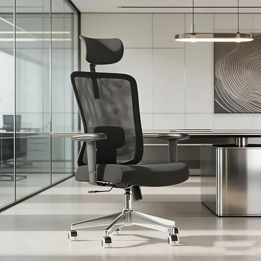 Monhey Ergonomic Office Chair, 90°-125° Tilt Back Home Desk Chair with 360° Swivel & Mute Wheels, High Back Mesh Computer Chair for Adults with Lumbar Support, 330 LBS Capacity (08All Black)