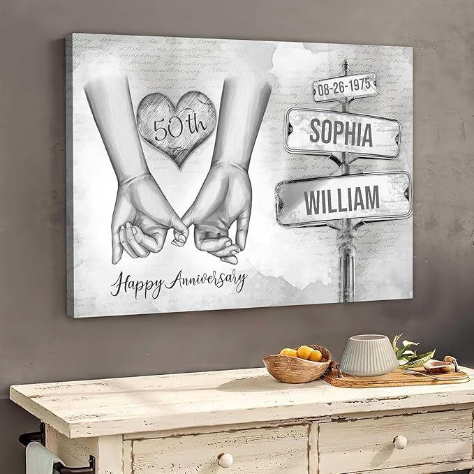GABITA Personalized Crossroads Street Sign Couple Wall Art, Wedding Anniversary Couple Canvas, Gift for Husband and Wife, Parents, Gift for Christmas, Valentine