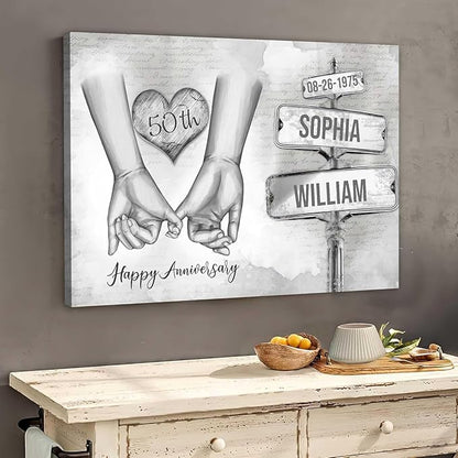 GABITA Personalized Crossroads Street Sign Couple Wall Art, Wedding Anniversary Couple Canvas, Gift for Husband and Wife, Parents, Gift for Christmas, Valentine