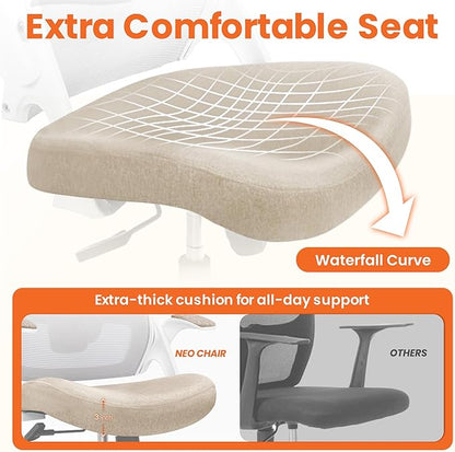 NEO CHAIR Office Desk Chair Computer High Back Mesh Gaming Seat with Ergonomic Adjustable Comfy Flip-up Armrests Lumbar Support Height for Home (Beige)