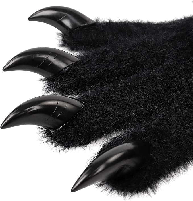 Faux fur wolf paw gloves with non-slip cat pad three-piece set, suitable for cosplay, Christmas, and Halloween party costumes