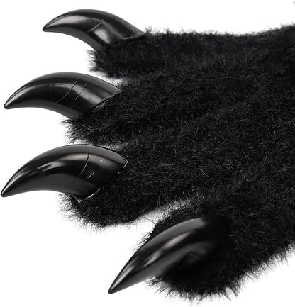 Faux fur wolf paw gloves with non-slip cat pad three-piece set, suitable for cosplay, Christmas, and Halloween party costumes