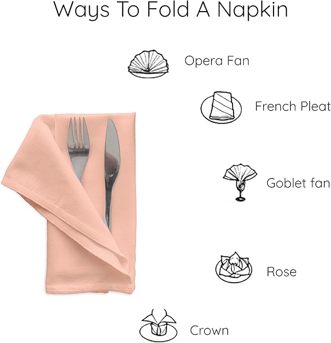 Encasa XO Peach Cloth Napkins Set of 12, 17"x17" | Solid Color Cotton Dinner Napkins | Washable & Reusable Napkins for Dining Table Fall Decoration, Holiday & Christmas Festivals