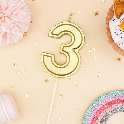 PHD CAKE 2.76 Inch Luxe Gold 3 Number Birthday Candles, Gold Number Candle, Cake Number Candles, Party Celebration