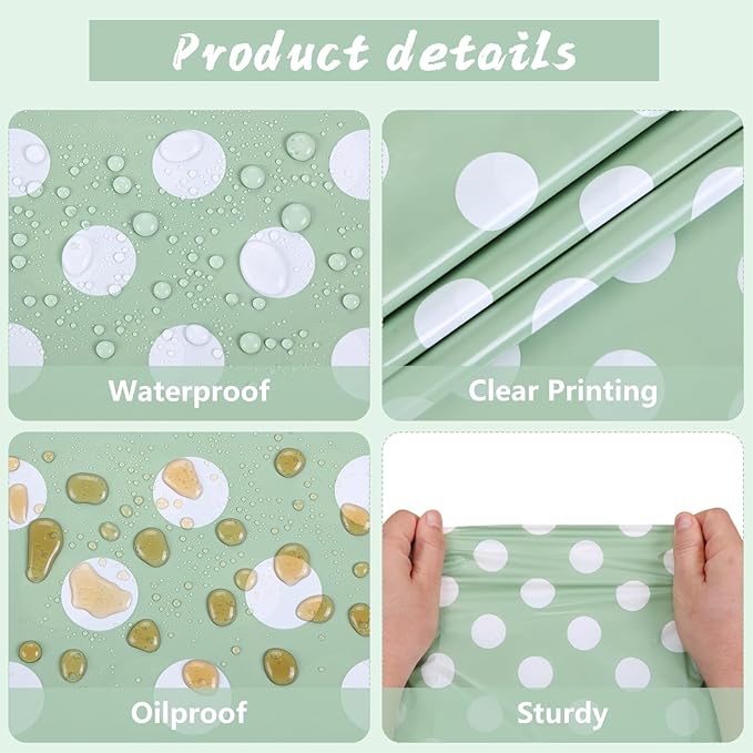 Kesfey 3 Pack Sage Green Polka Do Table Cloths 54 x 108 Inch Sage Green and White Dots Tablecloth Disposable Plastic Sage Green Tablecover Waterproof Rectangle Picnic Table Covers for Birthday Party