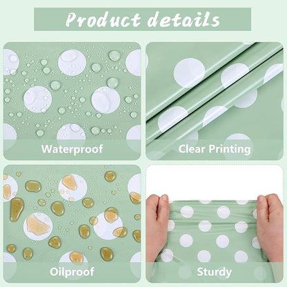 Kesfey 3 Pack Sage Green Polka Do Table Cloths 54 x 108 Inch Sage Green and White Dots Tablecloth Disposable Plastic Sage Green Tablecover Waterproof Rectangle Picnic Table Covers for Birthday Party