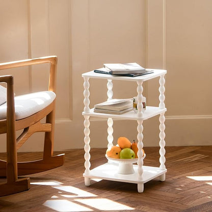 End Table, Small Side Table with 3 Tier Open Shelf, Modern NightStand Bedside Table for Living Room, Bedroom, Office and Small Spaces (White)