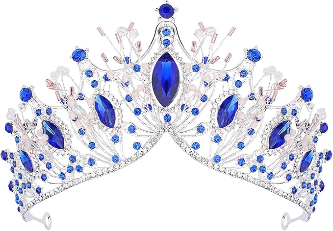 COCIDE Silver Tiara and Crown for Women Blue Gem Rhinestone Baroque Queen Headband for Girl Crystal Mermaid Princess Hair Accessories for Bride Birthday Party Bridesmaids Halloween Costume Cosplay