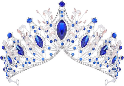 COCIDE Silver Tiara and Crown for Women Blue Gem Rhinestone Baroque Queen Headband for Girl Crystal Mermaid Princess Hair Accessories for Bride Birthday Party Bridesmaids Halloween Costume Cosplay