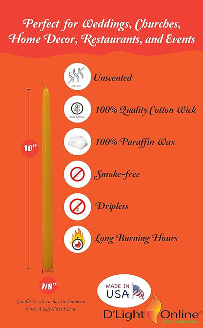 D'light Online Elegant 10" Seasonal Thanksgiving Taper Candles Premium Quality - Unscented, Hand-Dipped Tapered Candles, Dripless and Smokeless - Set of 12 (10 Inch, Fall Harvest)