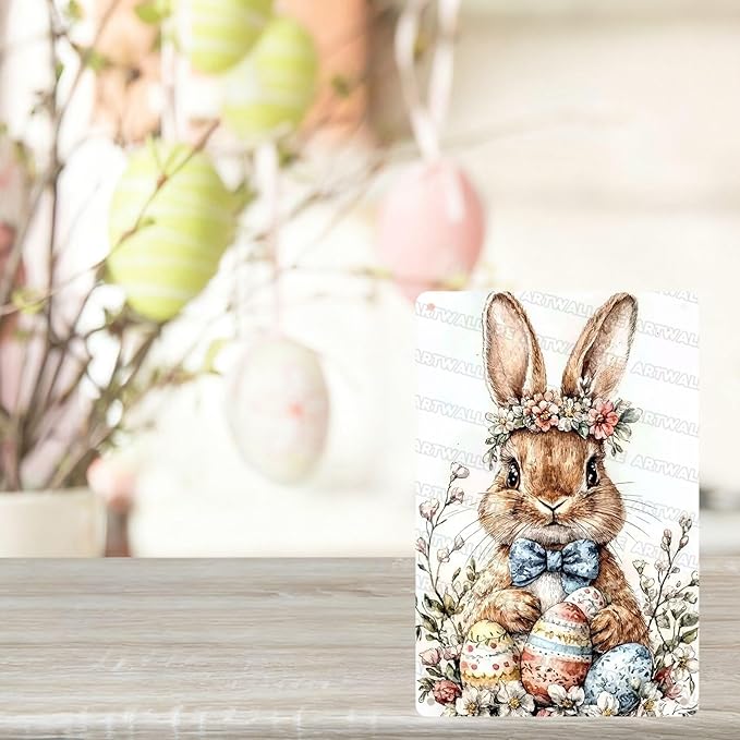 Easter Rabbit Vintage Tin Sign Bunny Decor Metal Sign For Home Bedroom Living Room Wall Plaque 8x12Inch