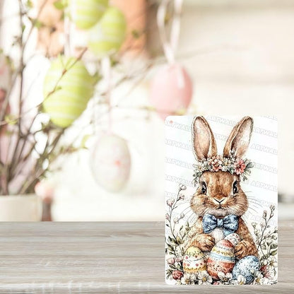 Easter Rabbit Vintage Tin Sign Bunny Decor Metal Sign For Home Bedroom Living Room Wall Plaque 8x12Inch