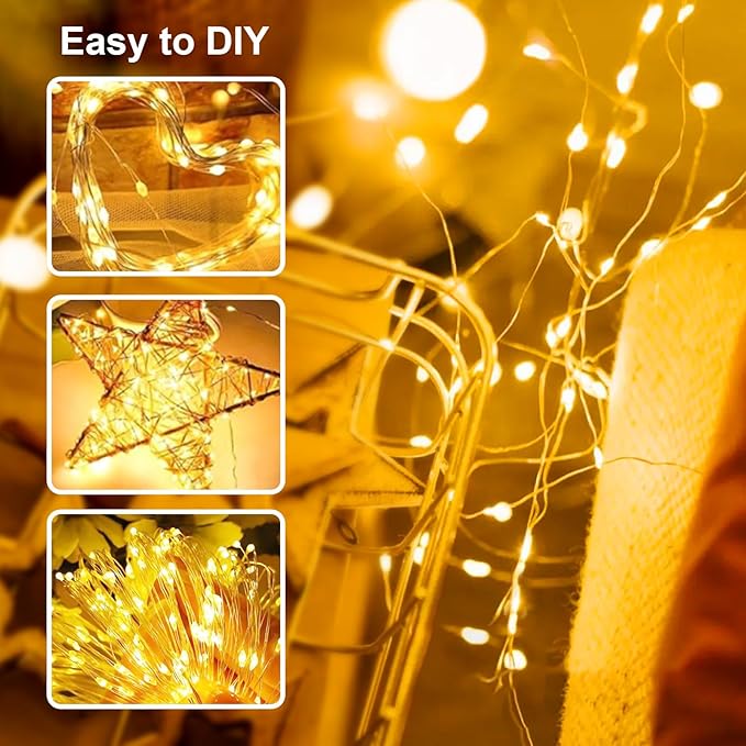 LED Fairy Lights Battery Operated 2Pack, Warm White String Lights 16FT 50LED Silver Wire String Light Indoor Outdoor Waterproof Cuttable Starry Fairy Light for Bedroom Easter Halloween Christmas Decor