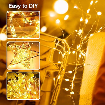 LED Fairy Lights Battery Operated 2Pack, Warm White String Lights 16FT 50LED Silver Wire String Light Indoor Outdoor Waterproof Cuttable Starry Fairy Light for Bedroom Easter Halloween Christmas Decor