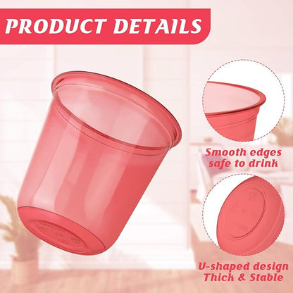 50pcs 12oz Disposable Stemless Glasses,PET Disposable Drinking Cups,Cold Party Clear Plastic Wine Glasses for Parties Birthday,Wedding,Meeting,Christmas Party Supplies. (Red)