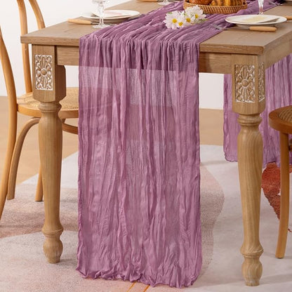 MLMC Purple Table Runner 10ft Rustic Gauze Cheesecloth Table Runner 35x120 Inches Sheer Cheese Cloth Centerpiece for Quinceanera Bridal Baby Shower Boho Wedding Home Decor