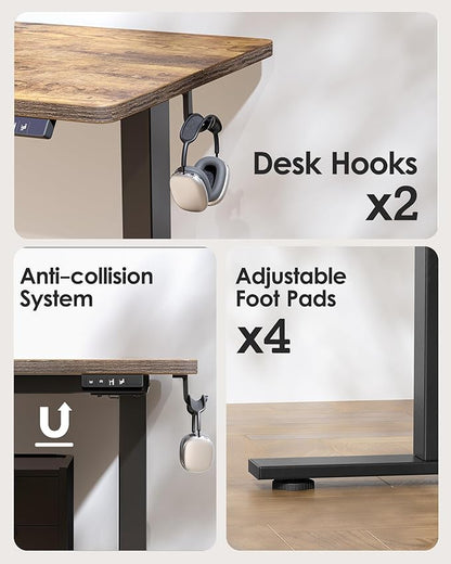 TIQLAB Electric Standing Desk, Adjustable Height Stand up Desk, 63 * 24 Inches Sit Stand Home Office Table with Splice Board, Rustic Brown