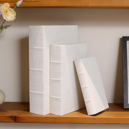 Modern Linen and Wood Decorative Faux Book Boxes Set of 3-13",10",8" - White