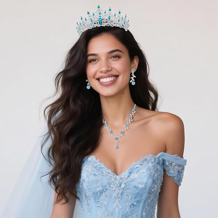 Kamirola Tiaras and Crowns for Women,Tiaras Earrings Necklace, Crystal Bridal Jewelry Set (TR48)