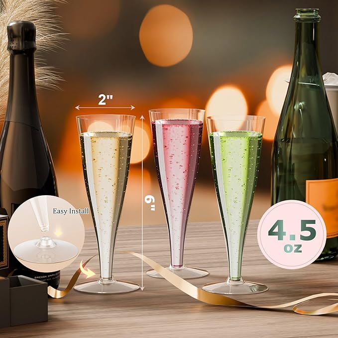 100 Pack Plastic Champagne Flutes Disposable Champagne Glasses, 4.5 Oz Clear Mimosa Glasses Bulk Cocktail Toasting Cups for Party Supplies Wedding Bride Bar, Copas De Plastico Para Brindis