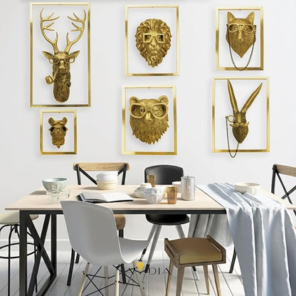 6 Packs Animal Heads Wall Decor with Wooden Frames (Squirell Gift), Large Animal Head, 3D Sculpture, Gift Ready, Easy to Install, Vintage Gold Wall Decor for Living Room, Bedroom, Office or Kitchen.