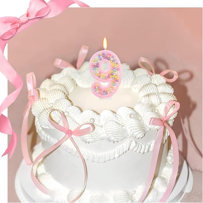 Pink Birthday Candles - Number 9 Candle, Colorful Macaron Candles, 9 Cake Topper, Pink Birthday Decorations, Sweet Theme Birthday Party Supplies
