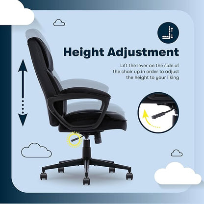 Serta Comfort Classic Executive Office Chair, Ergonomic Mid-Back Computer DeskChair with Lumbar Support, Semi-Plush Cushion and Body Pillows, Padded Armrests, Swivel Base, Black Velvet Fabric