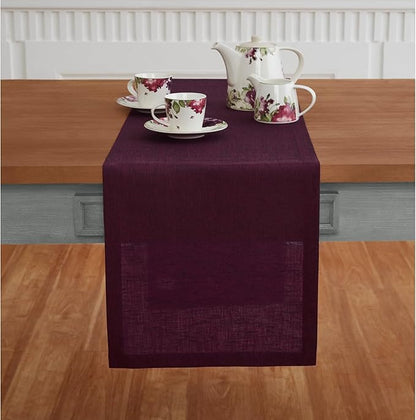 Solino Home Linen Small Table Runner 36 Inches - Athena, 100% Pure Linen Chambray Burgundy Table Runner 14 x 36 Inch Ideal for Dresser and Coffee Tables - Fall, Winter, Thanksgiving, Christmas