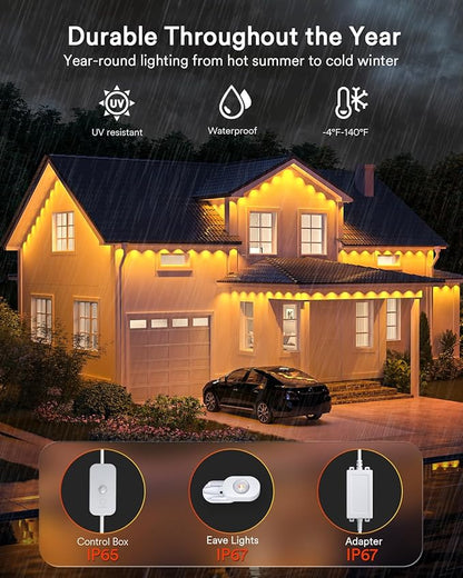 Lumary Permanent Outdoor Lights 2 with Remote, Slide-Base, 150ft with 90 RGBAICW LEDs 5400lm for House Daily & Accent Lighting, DIY 110+ Scene for Christmas Decor, Work with Alexa Google, White