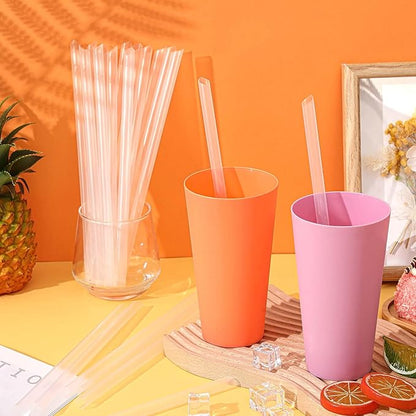 Tessco for you 600 Pcs 9.84 Inch Smoothie Straws Bulk Disposable Bubble Tea Straws Large Plastic Individually Wrapped for Tall Homemade Milkshakes (Clear)