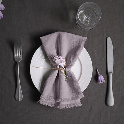 Handmade Cloth Napkins 100% Cotton with Fringe，Delicate Napkins for Dinners, Parties, Weddings and More，18 x 18 Inch Set of 4 - Lavender