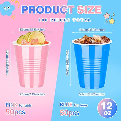 KesaPlan 100 PCS 12 OZ Gender Reveal Plastic Cups, Pink and Blue Cups for Party, Disposable Drinking Cup Bulk for Baby Shower Party Team Birthday Wedding Bachelorette Easter Holiday Supplies