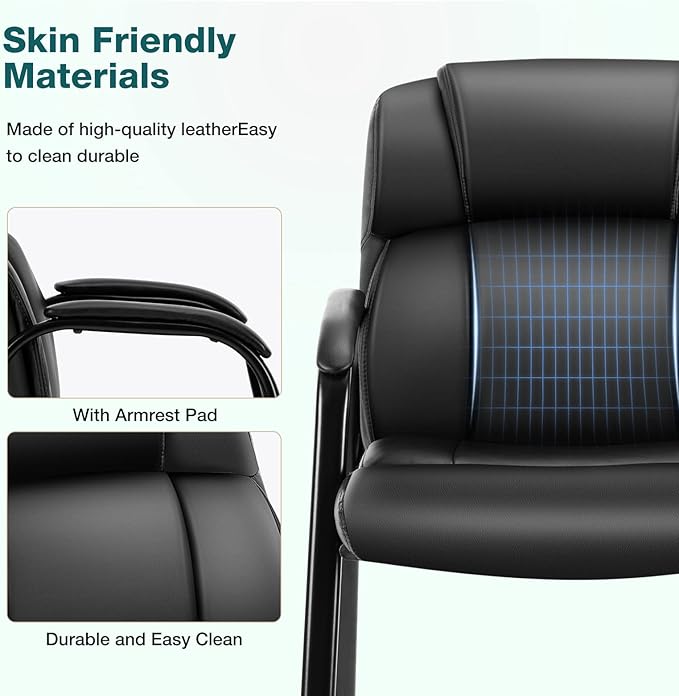 OLIXIS Waiting Room Chairs, Leather Office Desk Reception Guest Stationary Side Chair with Padded Arms for Home Conference Lobby Area Meeting Church Medical Clinic Elderly Student
