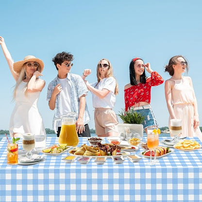 6 Pack Light Blue Gingham Tablecloth Rectangular Pale Blue and White Checkered Tablecloths Disposable Plastic Plaid Table Cover for Parties, Outdoor Picnic, Birthday, Wedding, Camping 54 × 108 Inch
