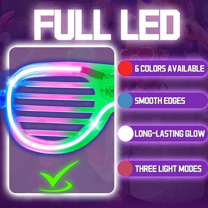 150 Pack Light up Glasses(6 Colors) with 3 Flashing Mode, LED Glasses Bulk For Halloween Neon Rave Party Supplies, Glow in the Dark Party Favor Glasses for Carnival Festival Birthday Wedding Adult Kid