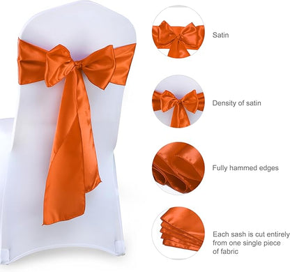 VDS Satin Chair Sashes Chair Cover Back Tie Sateen Bows Ribbon for Wedding Birthday Graduation Engagement Ceremony Event Party Banquet Venue Hotel All Dining Chair Decoration (250PC) (Brunt Orange)