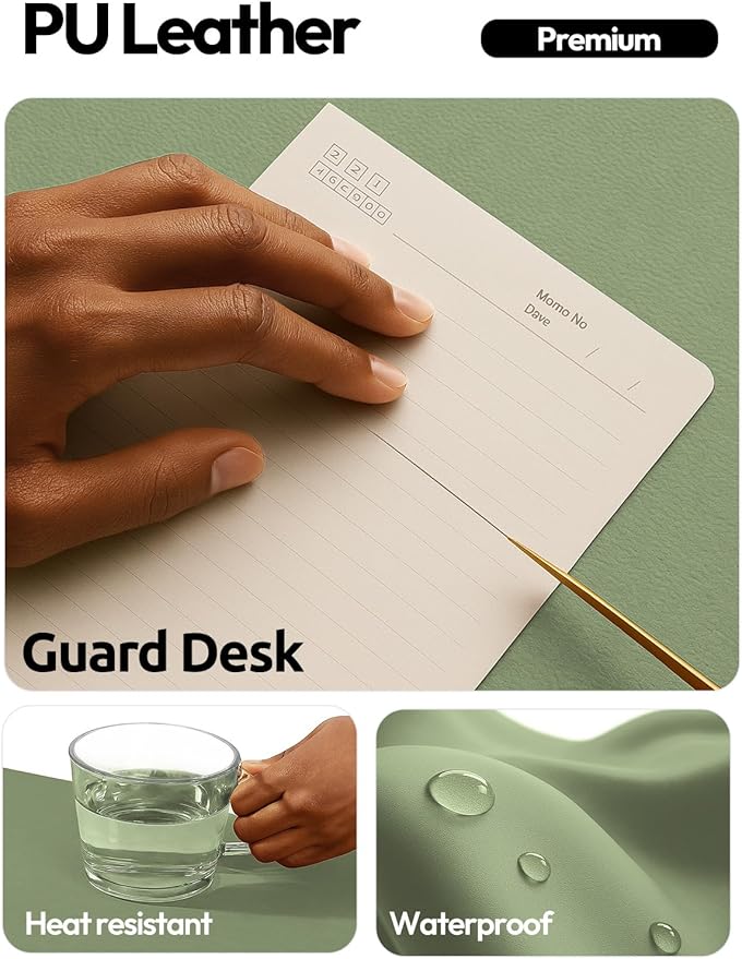 YSAGi Leather Desk Protector, Office Mat, Large Mouse Mat, Non-Slip PU Leather Blotter, Laptop Desk Pad, Waterproof Writing Pad for Office and Home (Bamboo Green, 47.2" x 23.6")
