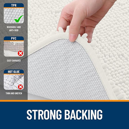 OLANLY Bathroom Rugs 35x24, Extra Soft Absorbent Chenille Bath Rugs, Rubber Backing Quick Dry, Machine Washable Bath Mats for Bathroom Floor, Tub and Shower, Home Decor Accessories, Ivory