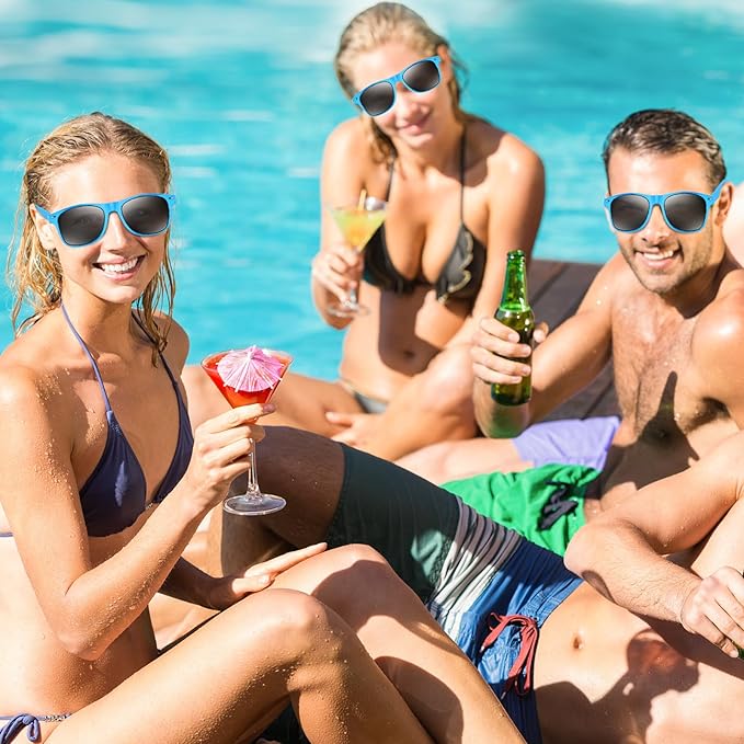 NEBURORA 6 Pack Light Blue Neon Sunglasses Bulk Retro Colorful Party Glasses for Adult Men Women Birthday Wedding Summer Beach Pool Party Supplies