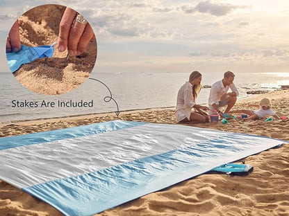 WEKAPO Beach Blanket Sandproof Waterproof, Extra Large Beach Mat, Oversized & Compact Sand Free Mat Quick Drying, Lightweight & Durable with Stakes & Corner Pockets