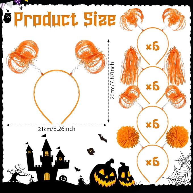 Censen 24 Pcs Pom Pom Headband Tinsel Wrapped Ponytails Head Bopper Costume Headwear Halloween Party Hair Accessories